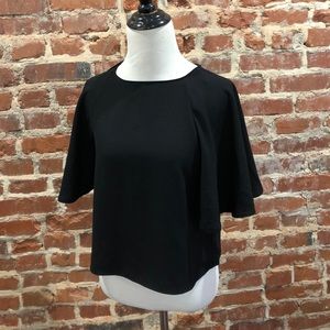 Black crop blouse with flutter sleeves